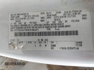 2017 Ford F-350 XL z VIN 1FT7W3AT5HED28231, wystawiony jako IAAI lot #42365678 z przebiegiem Nie podano mil oraz . Historia ofert i sprzedaży dostępna na DreamBid. Obrazek 9.