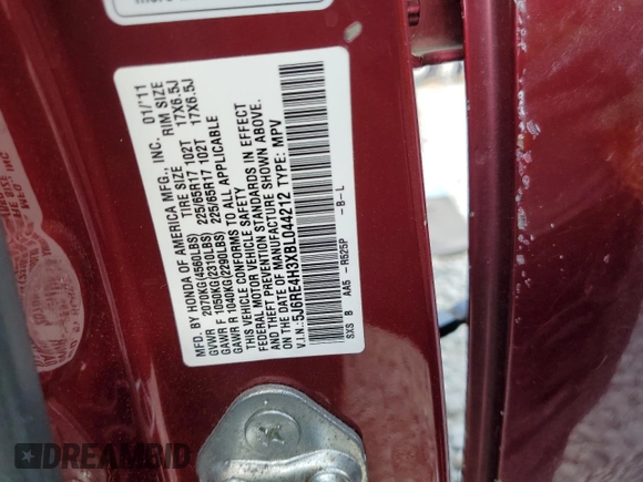 2011 Honda CR-V LX with VIN 5J6RE4H3XBL044212, listed as a Copart auction lot 68603254 with Not Provided miles and Clean Title. Bid and sale history available at DreamBid. Image 13.