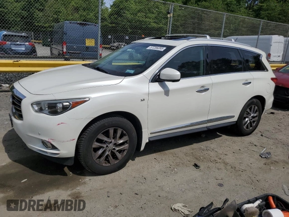 2015 Infiniti QX60 z VIN 5N1AL0MM5FC501767, wystawiony jako Copart lot #57256355 z przebiegiem 61 511 mil mil oraz Szkody całkowita. Historia ofert i sprzedaży dostępna na DreamBid. Obrazek 1.