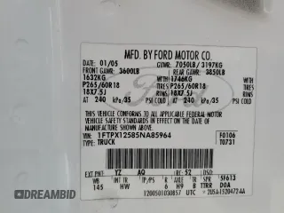 2005 Ford F-150 XLT with VIN 1FTPX12585NA85964, listed as a Copart auction lot 54928615 with 233,380 mi miles and Salvage title. Bid and sale history available at DreamBid. Image 13.