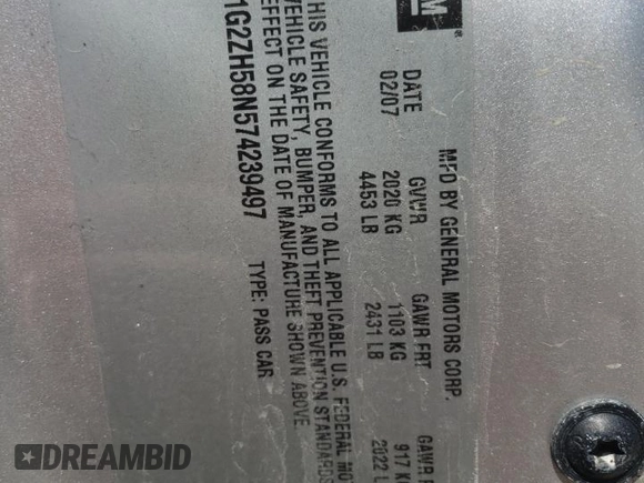 2007 Pontiac G6 GT z VIN 1G2ZH58N574239497, wystawiony jako Copart lot #52509925 z przebiegiem 94 630 mil mil oraz Szkoda całkowita • Salvage title. Historia ofert i sprzedaży dostępna na DreamBid. Obrazek 14.