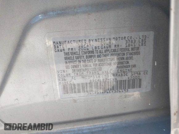 2014 Nissan Sentra SV with VIN 3N1AB7AP6EY326193, listed as a IAAI auction lot 42223971 with 100,669 mi miles and . Bid and sale history available at DreamBid. Image 9.
