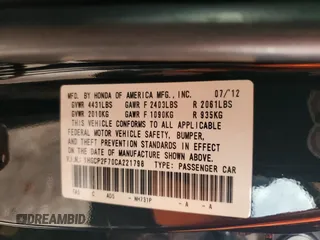 2012 Honda Accord EX with VIN 1HGCP2F70CA221798, listed as a Copart auction lot 59761945 with 125,948 mi miles and Salvage title. Bid and sale history available at DreamBid. Image 13.
