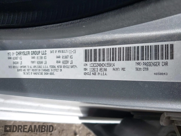2014 Dodge Avenger SE with VIN 1C3CDZABXEN155014, listed as a IAAI auction lot 41554588 with 154,145 mi miles and . Bid and sale history available at DreamBid. Image 9.
