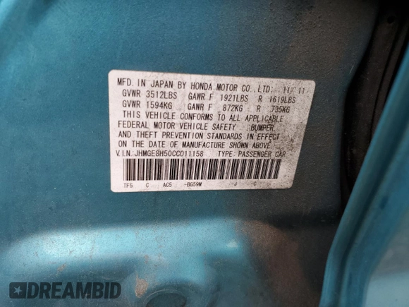 2012 Honda Fit Sport with VIN JHMGE8H50CC011158, listed as a Copart auction lot 50455395 with 132,151 mi miles and Salvage Title. Bid and sale history available at carsss.com. Image 13.
