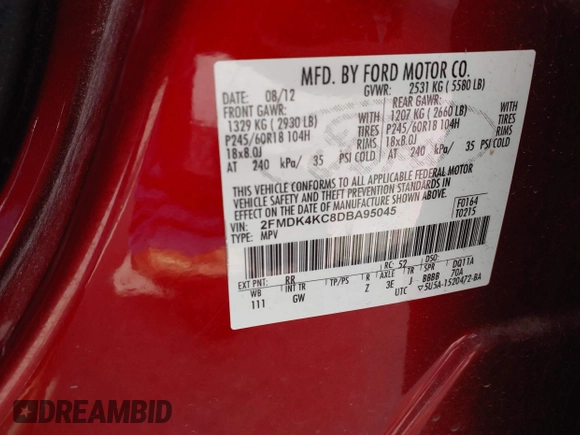 2013 Ford Edge Limited with VIN 2FMDK4KC8DBA95045, listed as a IAAI auction lot 42058379 with 173,272 mi miles. Bid and sale history available at carsss.com. Image 9.