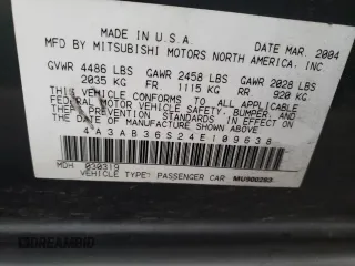 2004 Mitsubishi Galant LS with VIN 4A3AB36S24E109638, listed as a Copart auction lot 81422954 with 59,236 mi miles and Clean Title. Bid and sale history available at carsss.com. Image 12.