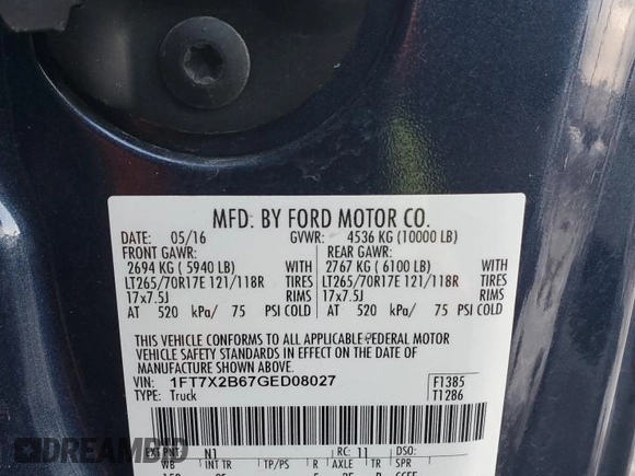 2016 Ford Super Duty F-250 SRW XLT with VIN 1FT7X2B67GED08027, listed as a Copart auction lot 88662115 with 91,579 mi miles and Salvage Title. Bid and sale history available at carsss.com. Image 12.