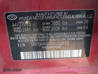 2016 Hyundai Elantra SE with VIN 5NPDH4AE0GH733173, listed as a IAAI auction lot 41134432 with 83,402 mi miles. Bid and sale history available at carsss.com. Image 9.