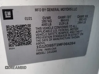 2021 Chevrolet Malibu LT with VIN 1G1ZD5ST1MF064284, listed as a Copart auction lot 53888495 with 96,805 mi miles and Salvage Title. Bid and sale history available at DreamBid. Image 12.