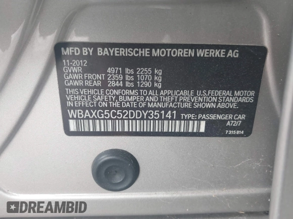 2013 BMW 5 Series 528i with VIN WBAXG5C52DDY35141, listed as a IAAI auction lot 41883031 with 112,917 mi miles and . Bid and sale history available at carsss.com. Image 9.