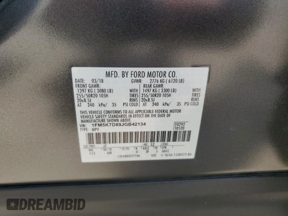 2018 Ford Explorer XLT z VIN 1FM5K7D89JGB42134, wystawiony jako Copart lot #58196355 z przebiegiem 92 873 mil mil oraz Szkoda całkowita • Salvage title. Historia ofert i sprzedaży dostępna na DreamBid. Obrazek 13.