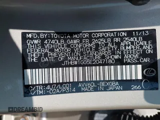 2014 Lexus ES 300h with VIN JTHBW1GG5E2047180, listed as a IAAI auction lot 42395421 with 103,262 mi miles and . Bid and sale history available at DreamBid. Image 9.
