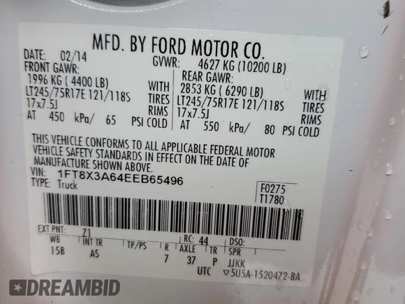 2014 Ford F-350 XL с VIN 1FT8X3A64EEB65496, выставлен на аукционе Copart как лот 52169105 с пробегом 232 857 миль миль и Списание • Salvage title. История ставок и продаж доступна на DreamBid. Изображение 12.