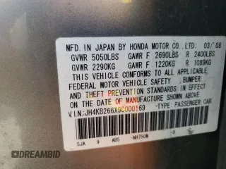 2009 Acura RL Tech Pkg with VIN JH4KB266X9C000169, listed as a Copart auction lot 54623365 with 102,035 mi miles and Salvage Title. Bid and sale history available at carsss.com. Image 12.
