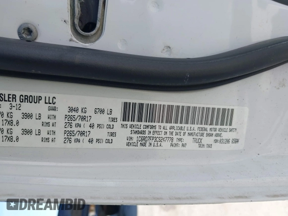 2012 Ram 1500 Tradesman with VIN 1C6RD7FP3CS247778, listed as a IAAI auction lot 42015726 with 290,565 mi miles. Bid and sale history available at carsss.com. Image 9.