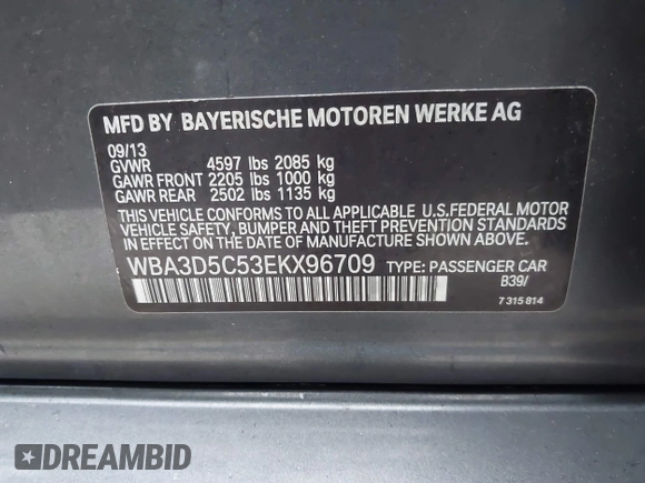 2014 BMW 3 Series 328d xDrive with VIN WBA3D5C53EKX96709, listed as a IAAI auction lot 41651730 with 160,797 mi miles. Bid and sale history available at carsss.com. Image 9.