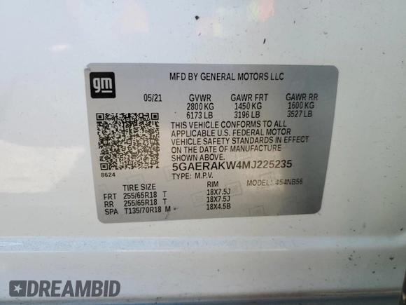 2021 Buick Enclave Preferred with VIN 5GAERAKW4MJ225235, listed as a Copart auction lot 88511805 with 49,506 mi miles and Salvage Title. Bid and sale history available at DreamBid. Image 13.