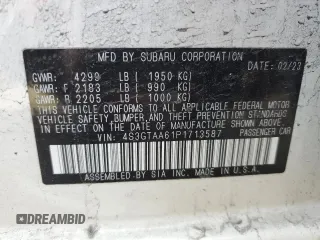 2023 Subaru Impreza with VIN 4S3GTAA61P1713587, listed as a Copart auction lot 85115344 with 15,337 mi miles and Salvage title. Bid and sale history available at DreamBid. Image 12.