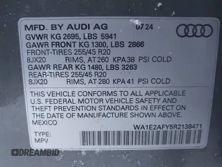 2024 Audi Q5 S line Premium Plus z VIN WA1E2AFY5R2138471, wystawiony jako IAAI lot #41570372 z przebiegiem Nie podano mil oraz . Historia ofert i sprzedaży dostępna na DreamBid. Obrazek 9.