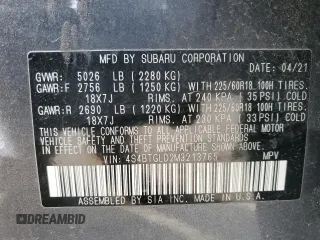 2021 Subaru Outback Onyx XT with VIN 4S4BTGLD2M3213765, listed as a Copart auction lot 48601985 with 122,062 mi miles and Salvage title. Bid and sale history available at DreamBid. Image 12.