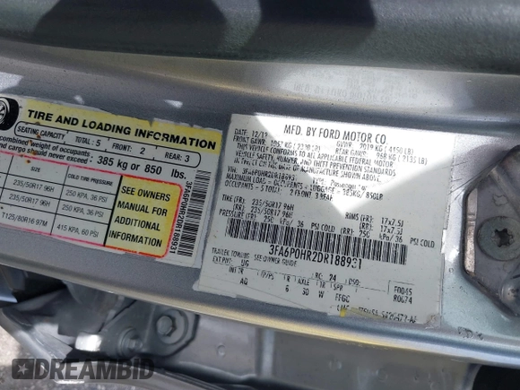 2020 Ford Fusion Titanium with VIN 3FA6P0D95LR199443, listed as a IAAI auction lot 42721371 with 77,592 mi miles and . Bid and sale history available at DreamBid. Image 9.