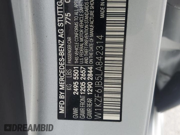 2020 Mercedes-Benz E 450 with VIN W1KZF6JB5LA842314, listed as a Copart auction lot 54440385 with 40,233 mi miles and Salvage Title. Bid and sale history available at DreamBid. Image 13.