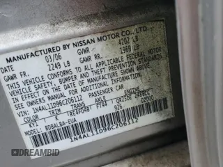 2006 Nissan Altima 2.5 S with VIN 1N4AL11D96C206112, listed as a Copart auction lot 45546025 with 387,102 mi miles and Salvage Title. Bid and sale history available at carsss.com. Image 12.