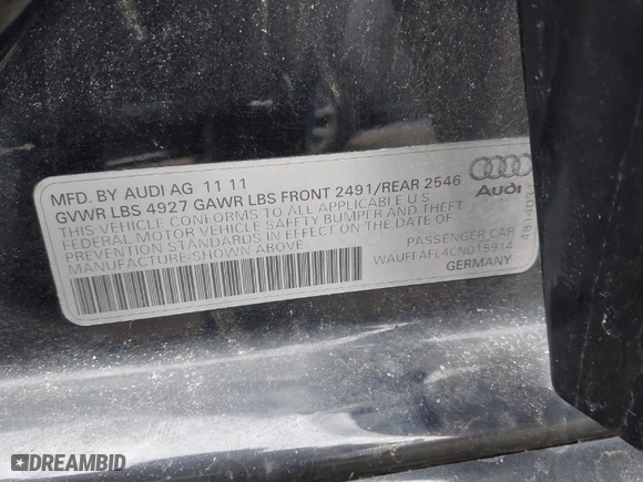 2012 Audi A4 2.0T Premium Plus with VIN WAUFFAFL4CN015914, listed as a IAAI auction lot 41419897 with 116,982 mi miles. Bid and sale history available at carsss.com. Image 9.