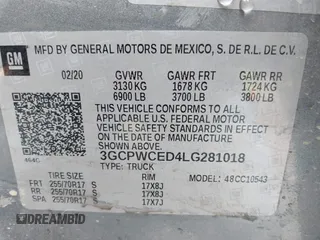 2020 Chevrolet Silverado 1500 LT with VIN 3GCPWCED4LG281018, listed as a IAAI auction lot 41605889 with 91,191 mi miles. Bid and sale history available at carsss.com. Image 9.