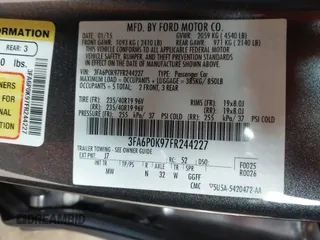 2015 Ford Fusion Titanium with VIN 3FA6P0K97FR244227, listed as a IAAI auction lot 41625135 with 119,313 mi miles. Bid and sale history available at carsss.com. Image 9.