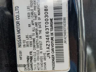 2003 Nissan 350Z Touring with VIN JN1AZ34E63T003086, listed as a Copart auction lot 54011315 with 222,583 mi miles and Salvage Title. Bid and sale history available at carsss.com. Image 12.