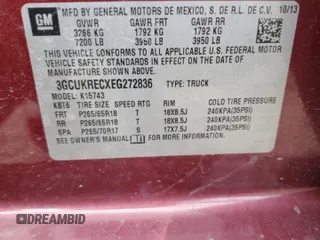 2014 Chevrolet Silverado 1500 LT with VIN 3GCUKRECXEG272836, listed as a Copart auction lot 47169515 with Not Provided miles and Non Repairable. Bid and sale history available at DreamBid. Image 12.