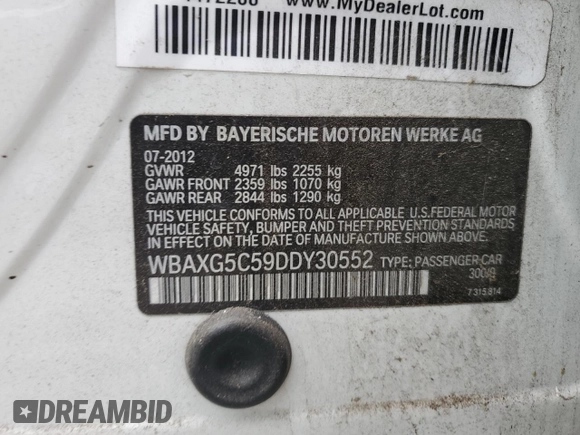 2013 BMW 5 Series 528i with VIN WBAXG5C59DDY30552, listed as a Copart auction lot 50823045 with 224,398 mi miles and Clean Title. Bid and sale history available at carsss.com. Image 12.