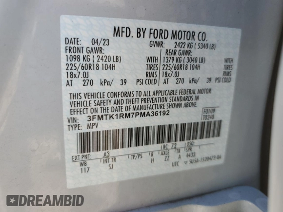 2023 Ford Mustang Mach-E Select with VIN 3FMTK1RM7PMA36192, listed as a Copart auction lot 88935205 with 25,159 mi miles and Salvage Title. Bid and sale history available at DreamBid. Image 12.