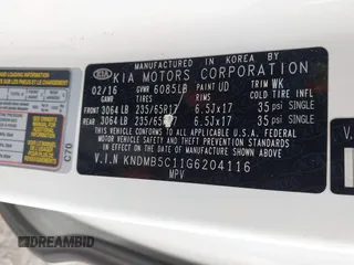 2016 Kia Sedona LX with VIN KNDMB5C11G6204116, listed as a IAAI auction lot 42153230 with 194,553 mi miles. Bid and sale history available at carsss.com. Image 9.