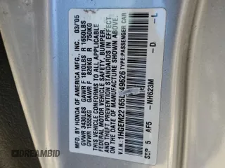 2005 Honda Civic Cpe VP with VIN 1HGEM22165L049626, listed as a Copart auction lot 61243864 with 198,491 mi miles and Salvage Title. Bid and sale history available at carsss.com. Image 12.