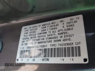 2010 Honda Accord EX z VIN 1HGCP2F73AA162811, wystawiony jako IAAI lot #42231673 z przebiegiem 174 126 mil mil oraz . Historia ofert i sprzedaży dostępna na DreamBid. Obrazek 9.