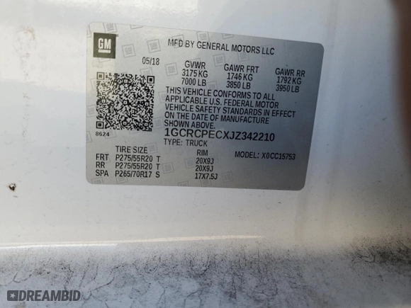 2018 Chevrolet Silverado 1500 Custom with VIN 1GCRCPECXJZ342210, listed as a Copart auction lot 47036095 with 86,084 mi miles and Salvage Title. Bid and sale history available at carsss.com. Image 13.