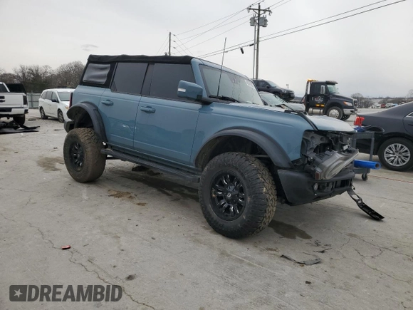 2021 Ford Bronco with VIN 1FMEE5DP3MLB01982, listed as a Copart auction lot 48349085 with 91,060 mi miles and Salvage Title. Bid and sale history available at DreamBid. Image 4.