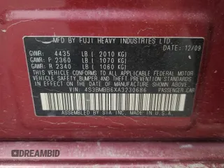 2010 Subaru Legacy Premium with VIN 4S3BMBB6XA3230686, listed as a Copart auction lot 57419855 with 74,408 mi miles and Salvage title. Bid and sale history available at DreamBid. Image 12.
