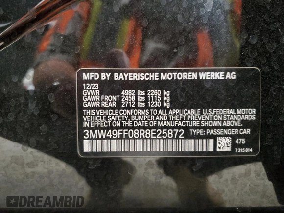 2024 BMW 3 Series M340i xDrive with VIN 3MW49FF08R8E25872, listed as a Copart auction lot 42059325 with 14,752 mi miles and Salvage Title. Bid and sale history available at carsss.com. Image 15.