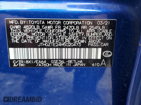 2021 Lexus IS 350 F Sport z VIN JTHGZ1E24M5020473, wystawiony jako Copart lot #48772885 z przebiegiem 56 941 mil mil oraz Szkoda całkowita • Salvage title. Historia ofert i sprzedaży dostępna na DreamBid. Obrazek 12.