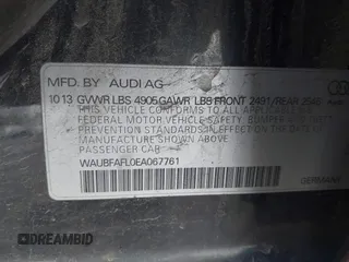 2014 Audi A4 Premium with VIN WAUBFAFL0EA067761, listed as a IAAI auction lot 41874433 with 106,256 mi miles. Bid and sale history available at carsss.com. Image 9.