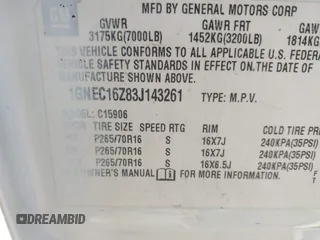 2003 Chevrolet Suburban LT with VIN 1GNEC16Z83J143261, listed as a IAAI auction lot 42065509 with 217,109 mi miles. Bid and sale history available at carsss.com. Image 9.