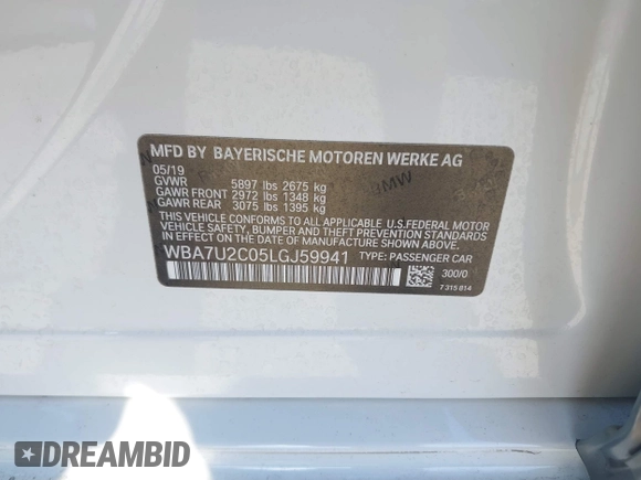 2020 BMW 7 Series 750i xDrive с VIN WBA7U2C05LGJ59941, выставлен на аукционе IAAI как лот 42022091 с пробегом 50 605 миль миль и . История ставок и продаж доступна на DreamBid. Изображение 9.