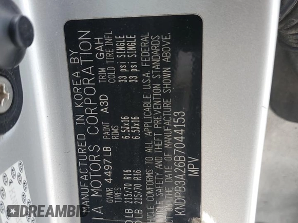 2011 Kia Sportage with VIN KNDPB3A26B7044153, listed as a Copart auction lot 59281175 with Not provided miles and Salvage title. Bid and sale history available at DreamBid. Image 13.