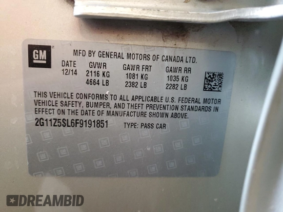 2015 Chevrolet Impala LS z VIN 2G11Z5SL6F9191851, wystawiony jako Copart lot #56943765 z przebiegiem 107 297 mil mil oraz Nie do naprawy • Non repairable. Historia ofert i sprzedaży dostępna na DreamBid. Obrazek 12.