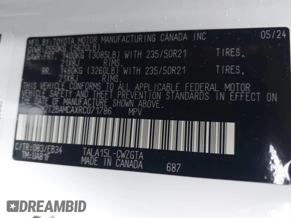 2024 Lexus RX 350 with VIN 2T2BAMCAXRC071786, listed as a IAAI auction lot 41474855 with 5,538 mi miles and . Bid and sale history available at DreamBid. Image 9.