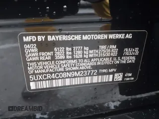 2022 BMW X5 sDrive40i with VIN 5UXCR4C08N9M23772, listed as a IAAI auction lot 41788369 with 33,198 mi miles. Bid and sale history available at carsss.com. Image 9.
